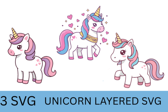 3 Unicorn Layered SVG Bundle – Cute Co