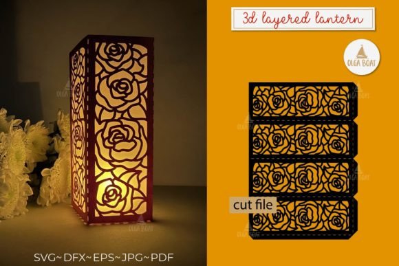 3d Flowers Rose Lantern Paper Cut Files