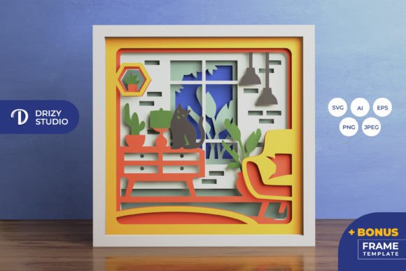 Cat Living Room 3D SVG Shadow Boxes