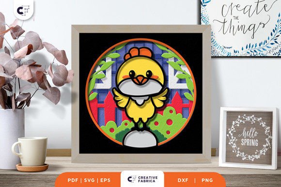 Cute Cartoonish Chick 3D Shadow Box SVG for Seasons
