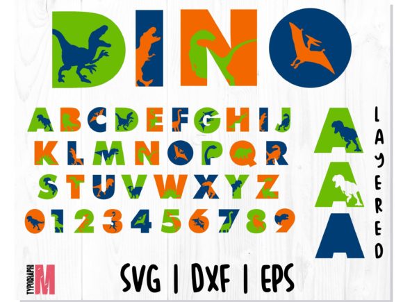 Dinosaur Letters and Numbers Layered SVG
