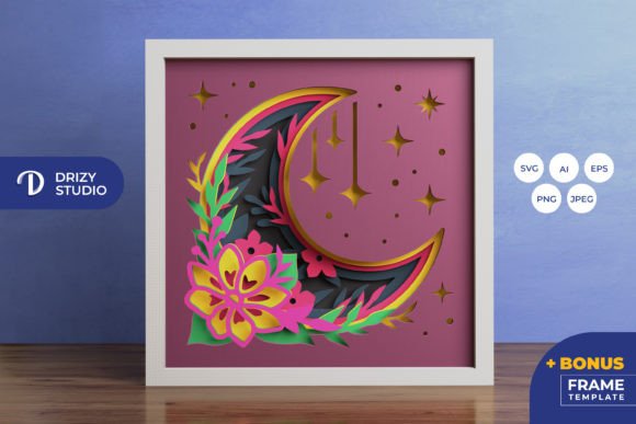 Floral Crescent Moon 3D SVG Shadow Boxes
