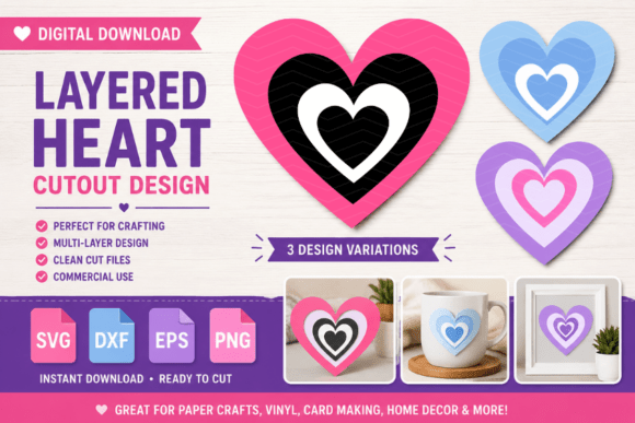 Heart Layered SVG Cutout Design 01