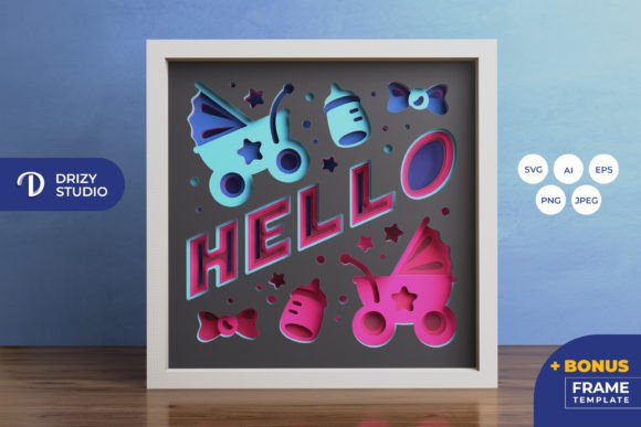 HELLO Baby Shower 3D Shadow Box SVG