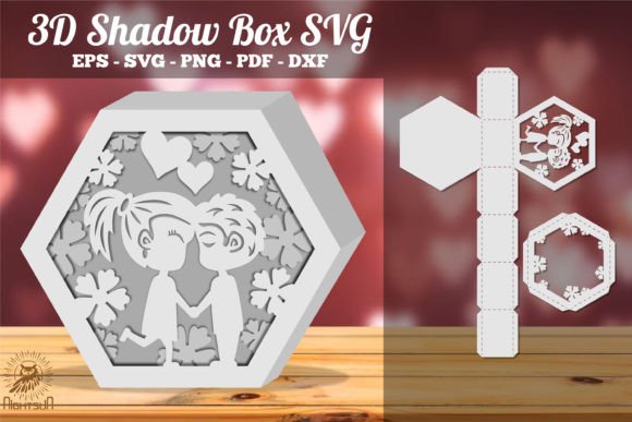 Loving Couple Hexagon 3D SVG Shadow Boxes