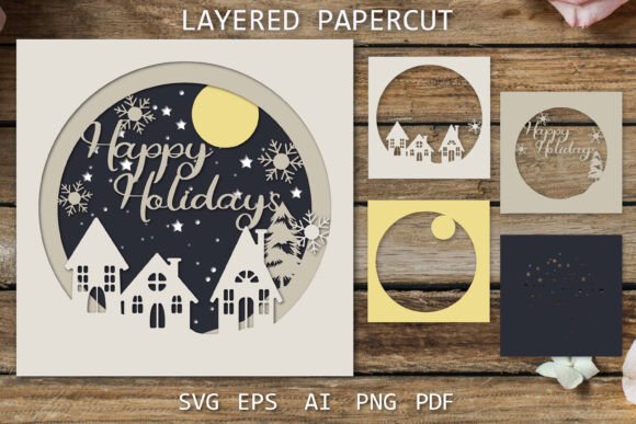 Papercut Layered Christmas Card, 3D SVG
