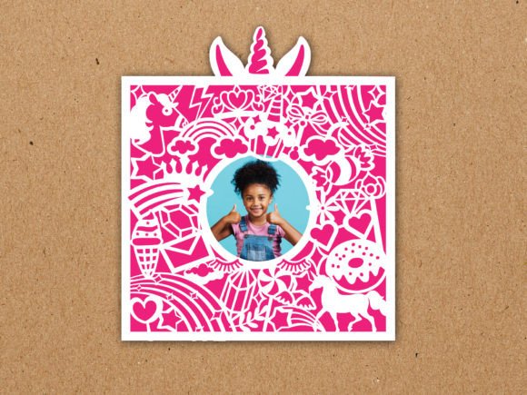 Unicorn Circle Frame Paper Cut SVG Graphics
