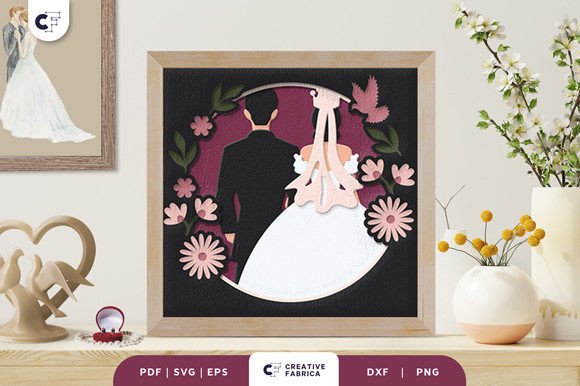 Wedding Couple Back View Shadow Box SVG